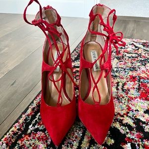 Suede Ruby Red Steve Madden lace-up heels, Size 7M